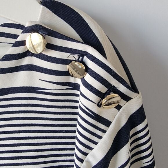 charter club top womens size xxl striped 3/4 sleeve shoulder button Navy White - Picture 6 of 9